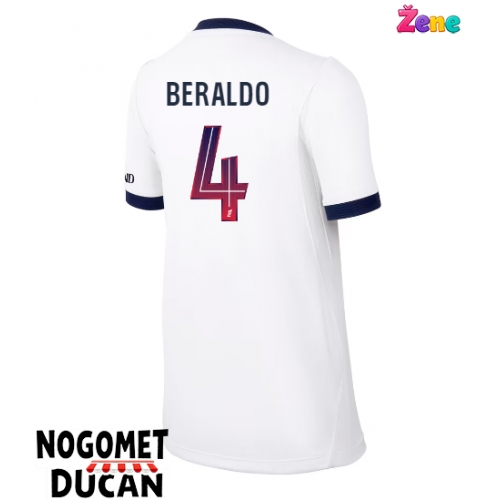 Paris Saint-Germain Lucas Beraldo #4 Gostujuci Dres Ženska 2026-27 Kratak Rukav Paris Saint-Germain Lucas Beraldo #4 Gostujuci Dres Ženska 2026-27 Kratak Rukav